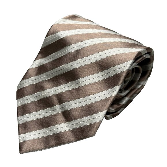 Stefano Ricci Tie "Luxury Collection" Striped Silk Made in Italy Satin Gold 4" - Picture 1 of 11